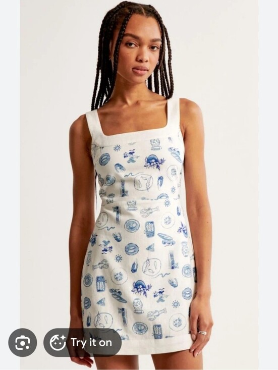 Abercrombie & Fitch Dresses & Skirts - Abercrombie & Fitch Linen Lined Coastal Lobster Sea Mini Blue White Dress XLP